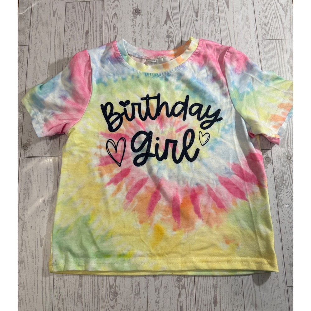 Birthday Girl Tie Dye Shirt Kids Size 4-5 Colorful Fun Graphic Tee